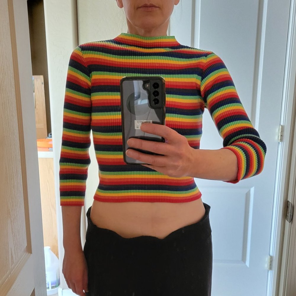 NWT kids or petite adult retro 70's style ribbed cropped striped shirt - Picture 3 of 4